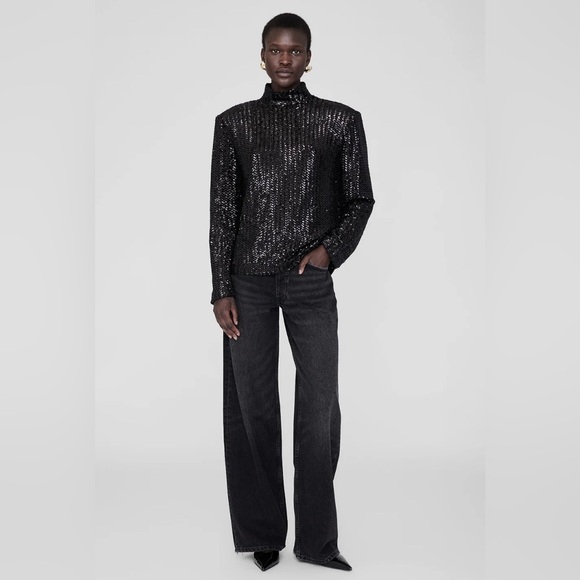 Anine Bing Josephine sequin black top size Medium NWT. - Picture 1 of 11